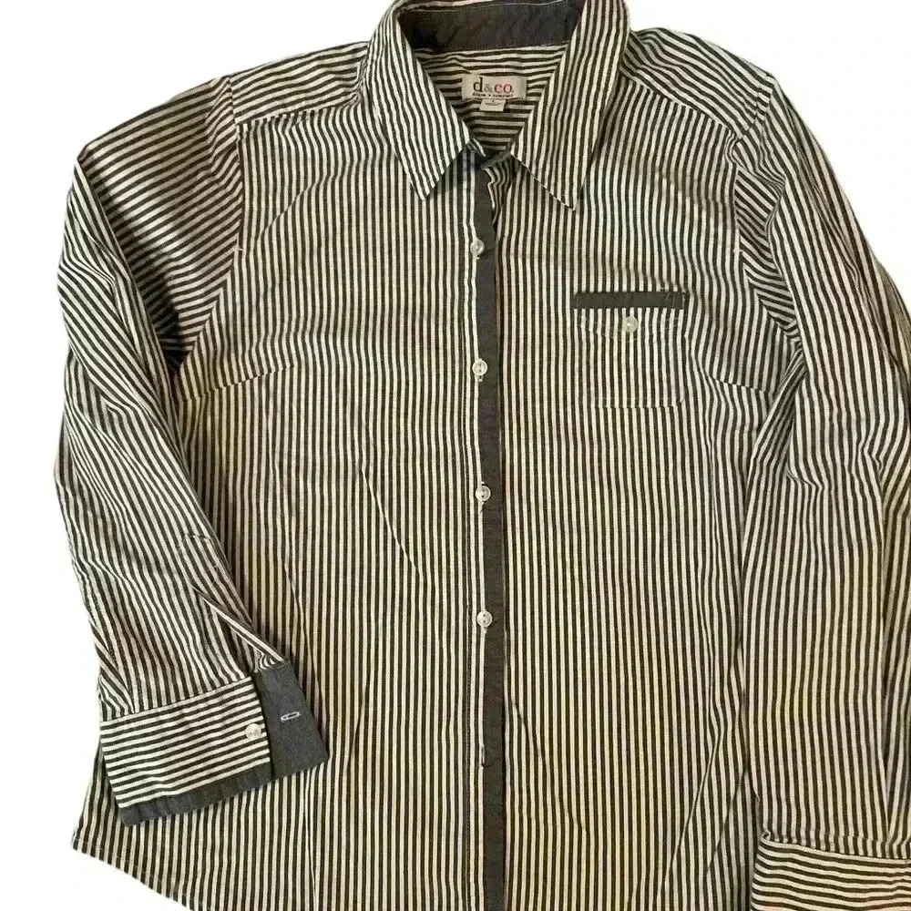 Blue Gray and White Striped Shirt Size Large Denim & Co
